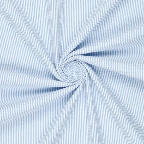 Katoen Seersucker - Blauw wit met strepen
